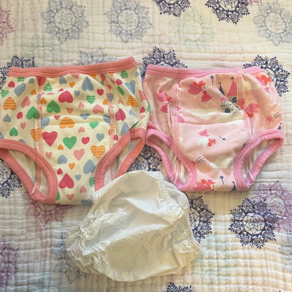 Training Pants or Diaper Covers - colorful hearts, fairy with castle Size 4T